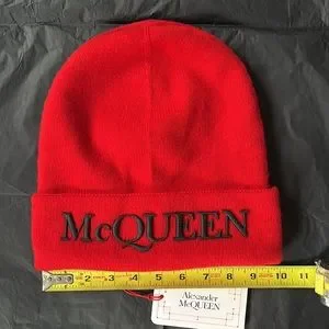ALEXANDER MCQUEEN LOGO CASHMERE BLEND BEANIE RED SIZE LARGE NEW Alexander McQueen Hats for Men for sale - eBay main image 3